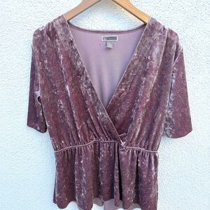 Nordstrom Chelsea 28 Crushed Velvet Wrap Peplum Top | Mauve | Size S